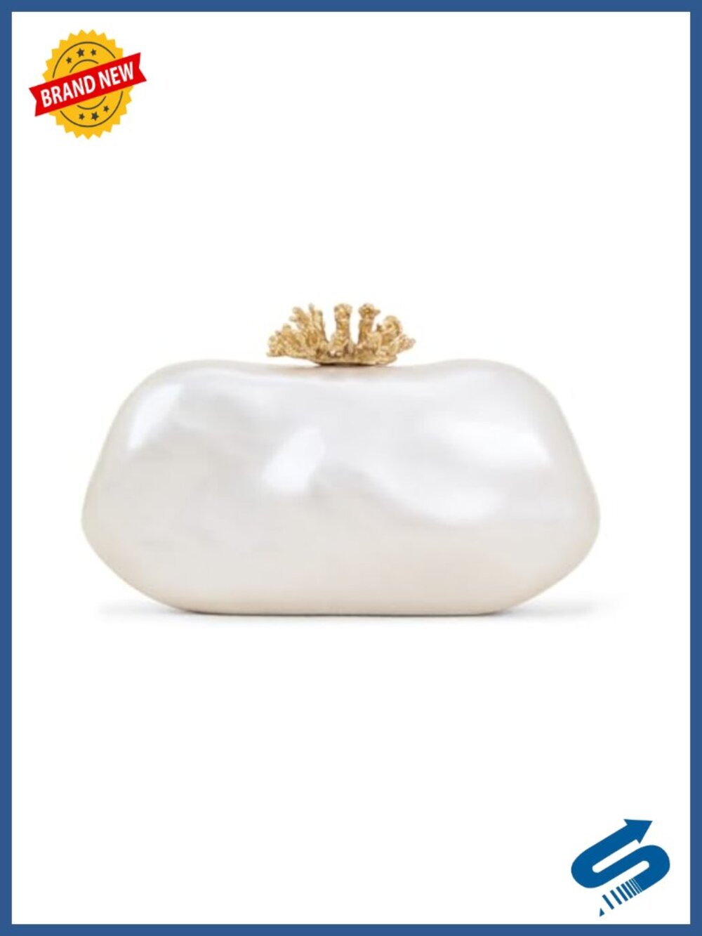Pearl Acrylic Shell Clutch Evening Purse with Gold Crown Clasp Formal